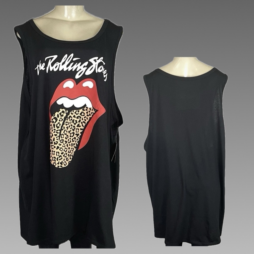The Rolling Stones 6X Black Leopard Tongue Graphic Tank Top Crew Cotton Blend